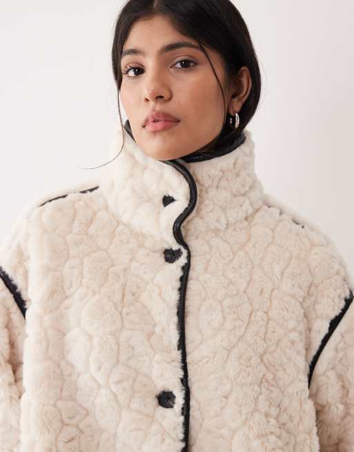 Gina Tricot faux fur bonded midi coat in cream, 4 of 4