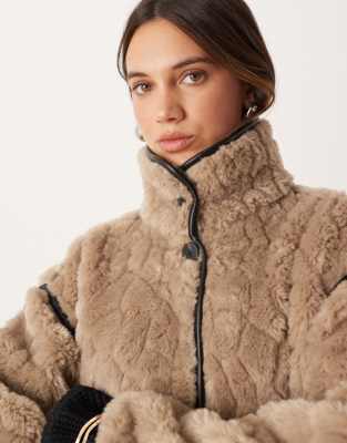 Gina Tricot Faux Fur Bonded Midi Coat In Neutral