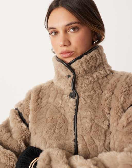 Gina Tricot faux fur bonded midi coat in dark beige