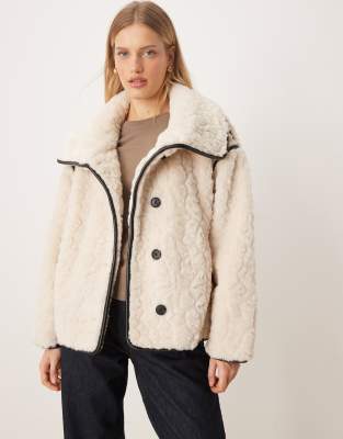Gina Tricot Faux Fur Borg Shearling Bonded Short Jacket In Neutral