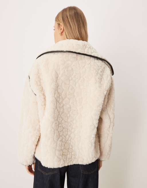 Gina Tricot faux fur borg shearling bonded short jacket in cream