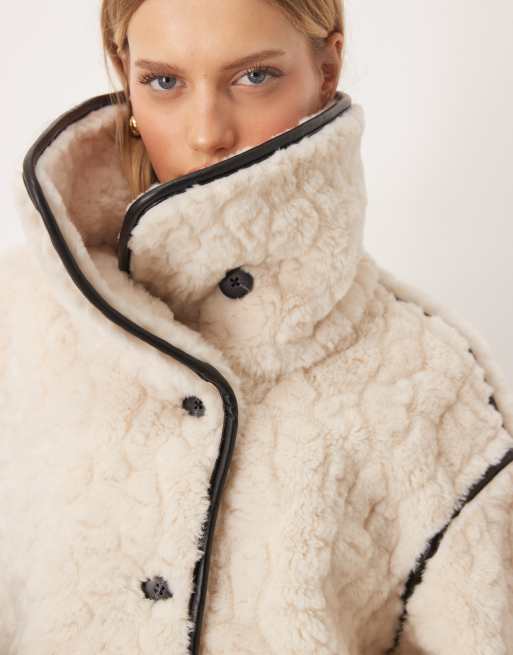 Gina Tricot faux fur borg shearling bonded short jacket in cream