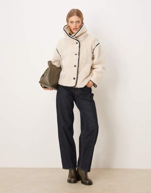 Gina Tricot faux fur borg shearling bonded short jacket in cream, 4 of 4