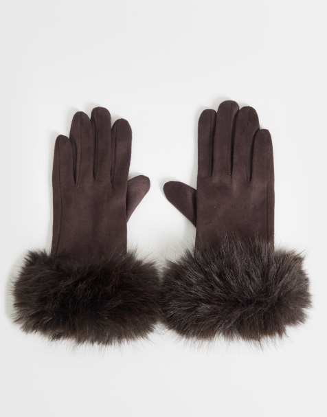 Gina Tricot faux-fur-Handschuhe in Braun - view 1