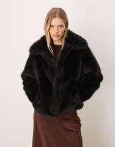 Topshop faux fur boxy shawl coat in dark burgundy