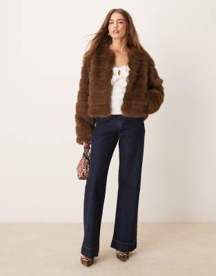 Gina Tricot Faux Fur Jacket In Brown