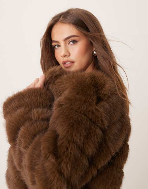 Gina Tricot faux fur jacket in brown | ASOS