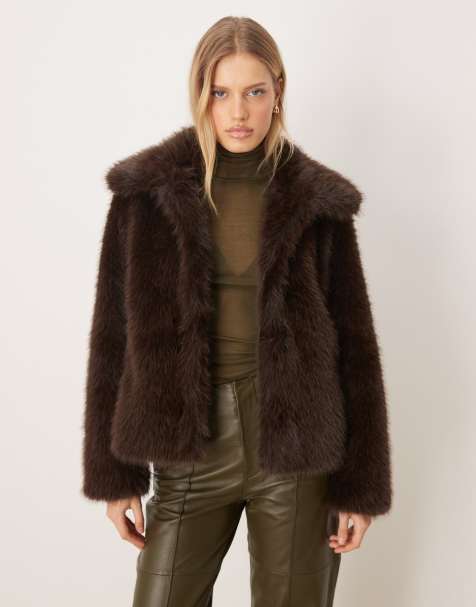 Gina Tricot faux fur jacket in dark brown - view 1