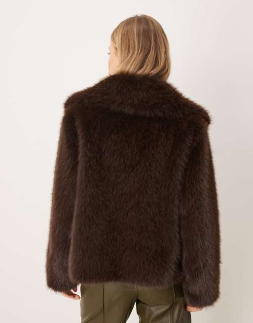 Gina Tricot faux fur jacket in dark brown, 2 of 4