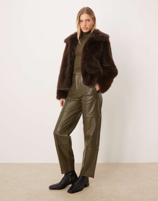 Gina Tricot faux fur jacket in dark brown, 3 of 4