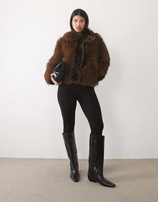 Gina Tricot faux fur jacket with collar in brown, 2 of 4