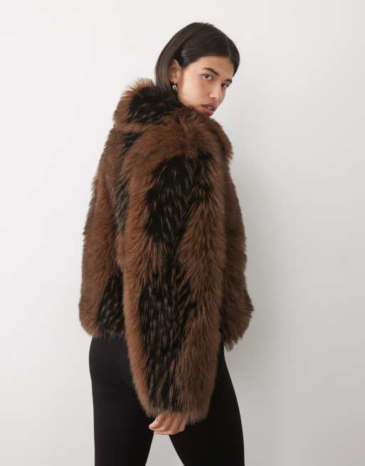 Gina Tricot faux fur jacket with collar in brown, 3 of 4