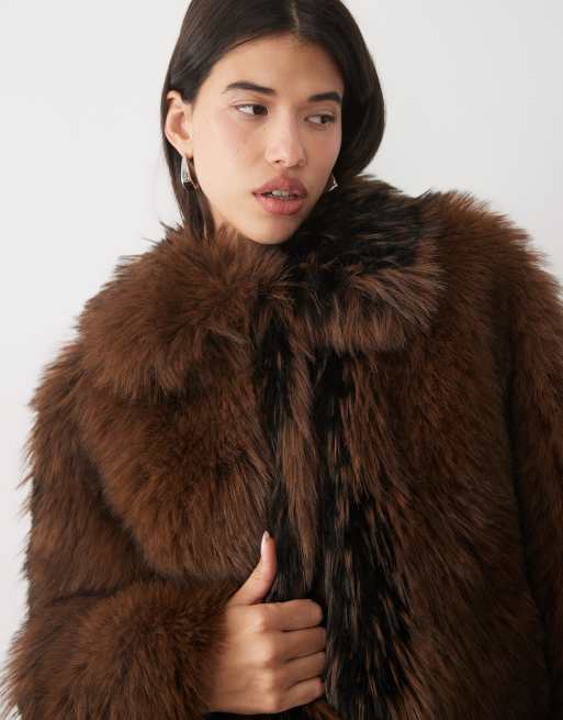 Gina Tricot faux fur jacket with collar in brown, 4 of 4
