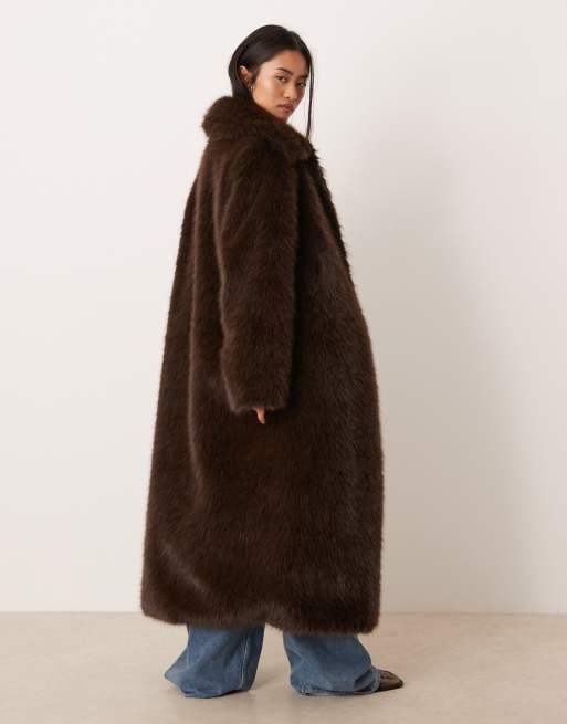 Gina Tricot faux fur maxi coat in dark brown