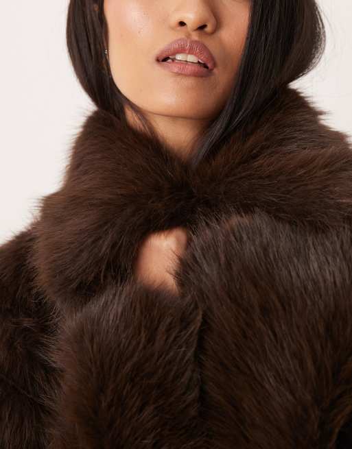 Gina Tricot faux fur maxi coat in dark brown