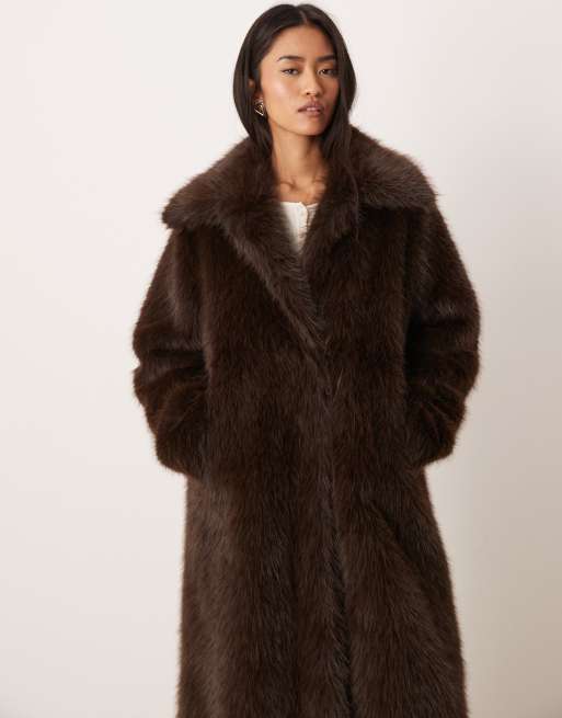 Gina Tricot faux fur maxi coat in dark brown