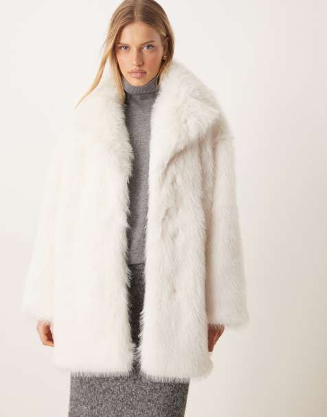 Gina Tricot faux fur mid coat in white - view 1