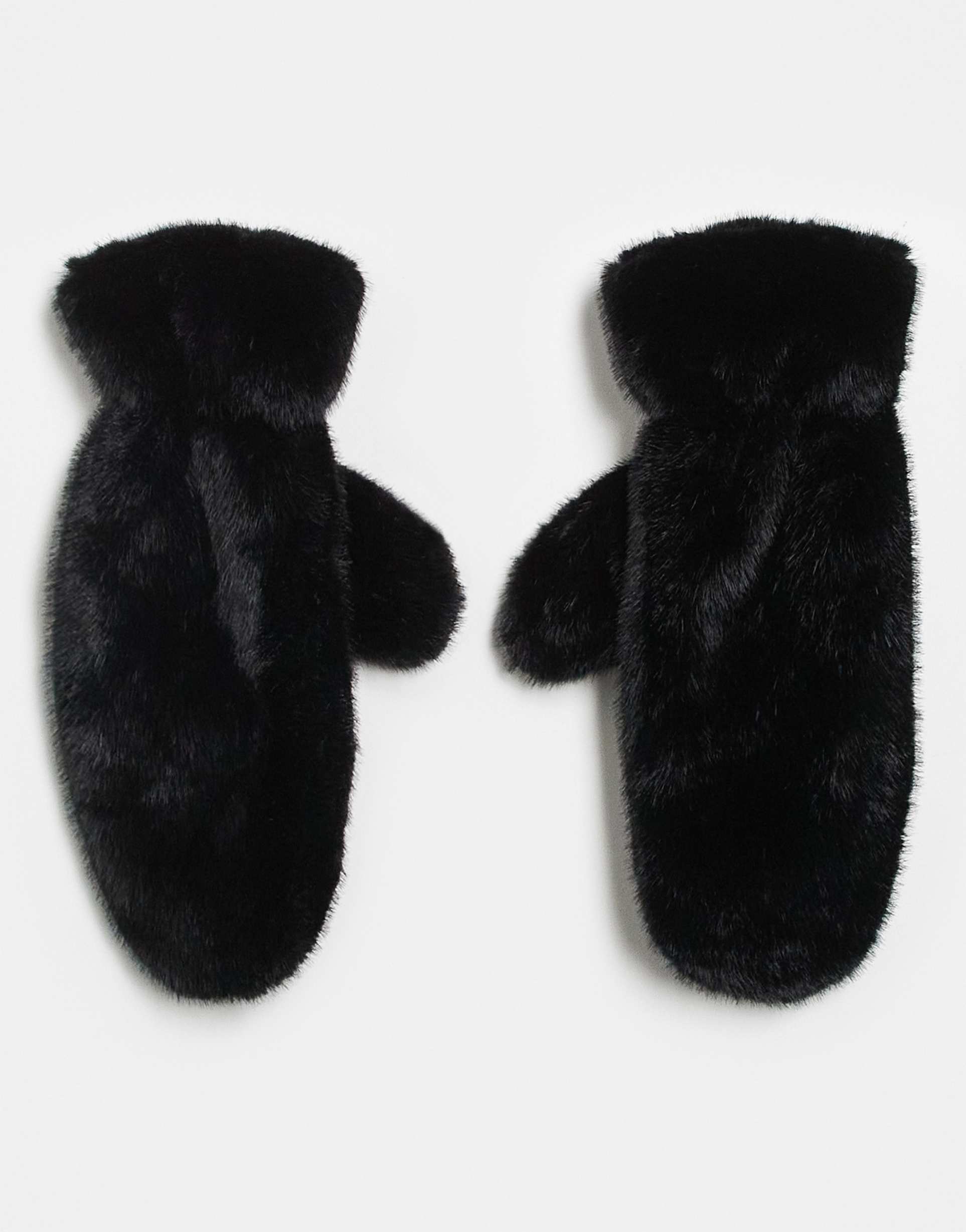 gina tricot faux fur mittens in black