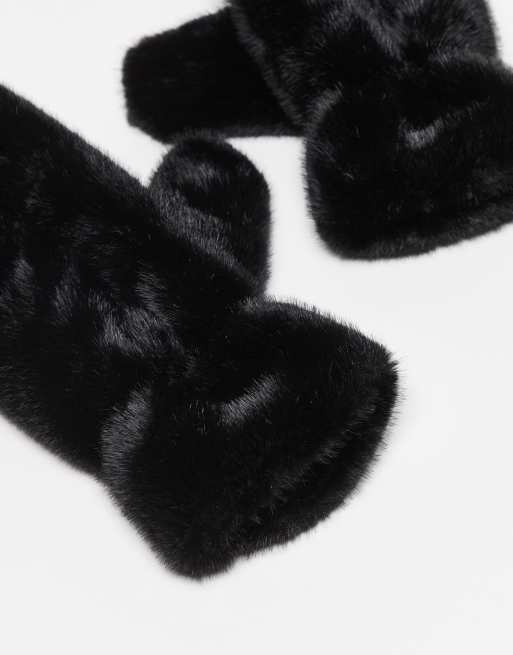 Gina Tricot faux fur mittens in black, 2 of 3