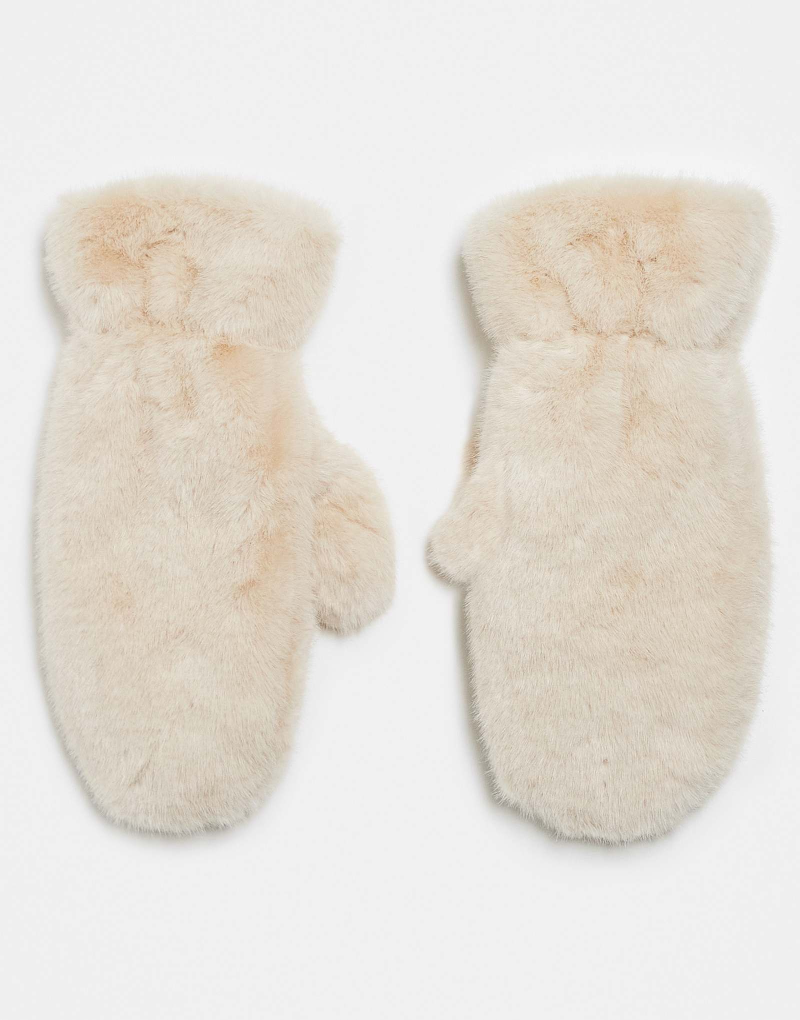 Трикотажные варежки из искусственного меха Gina светло-бежевого цвета