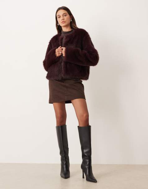 Gina Tricot faux fur short jacket in burgundy - view 1