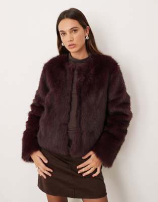 Gina Tricot Faux Fur Short Jacket In Brown