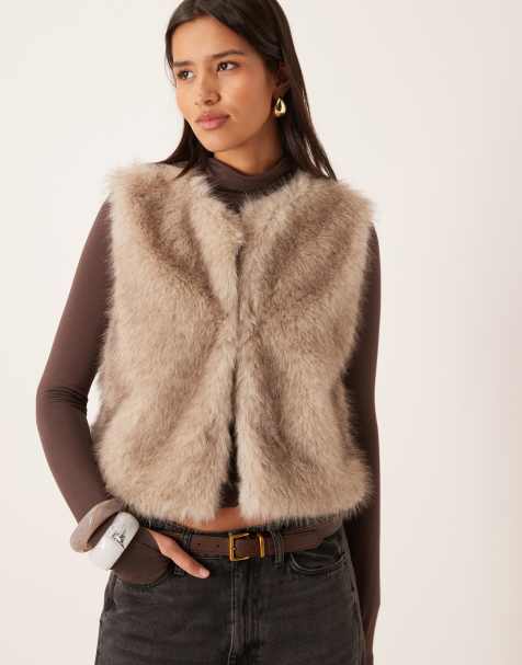 Gina Tricot faux fur vest in beige - view 1