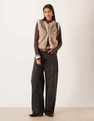 Gina Tricot Faux Fur Vest In Neutral