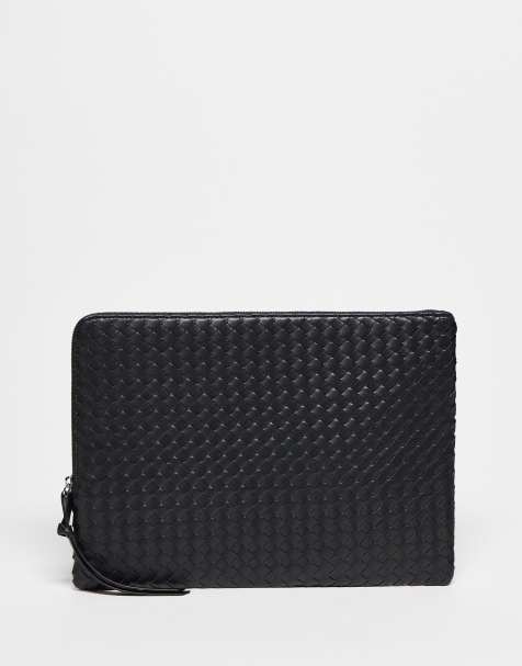 Gina Tricot faux leather braided weave laptop case in black - view 1