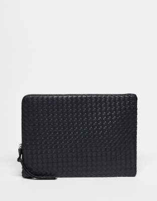 Gina Tricot faux leather braided woven laptop case in black