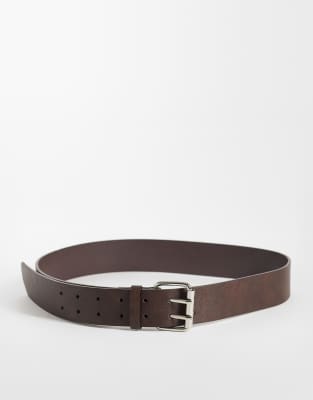 Gina Tricot Faux Leather Double Buckle Belt In Brown