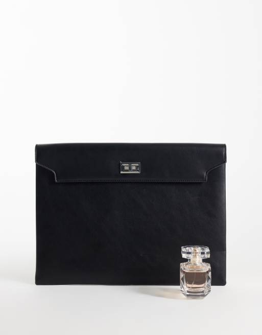 Gina Tricot faux leather laptop case with silver clasp in black, 2 of 4