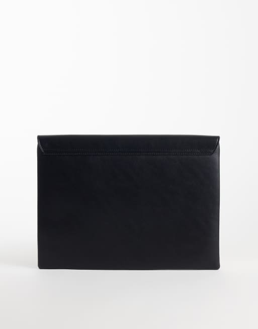 Gina Tricot faux leather laptop case with silver clasp in black, 4 of 4