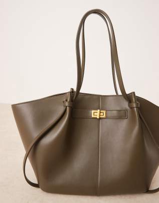 Gina Tricot Faux Leather Medium Tote Bag With Strap And Clutch Detail In Green