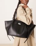 [GINA TRICOT] Gina Tricot faux leather medium tote bag with strap and clutch with silver detail in black No Size black