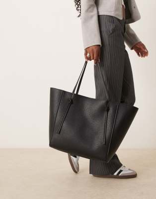 faux leather oversized tote bag in black