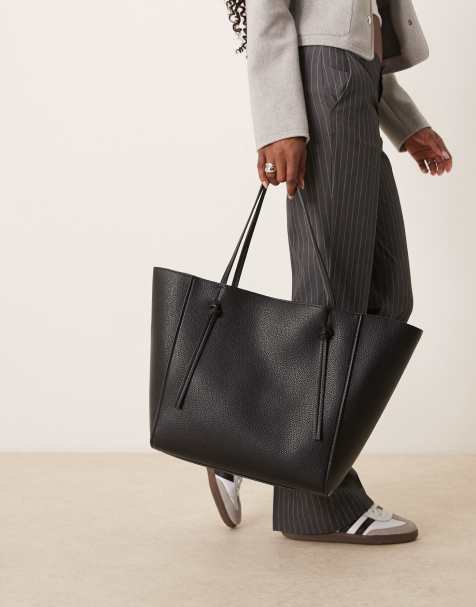 Gina Tricot faux leather oversized tote bag in black  - view 1
