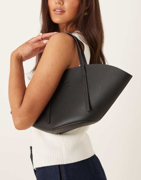 Gina Tricot faux leather small wide shopper bag in black - view 1
