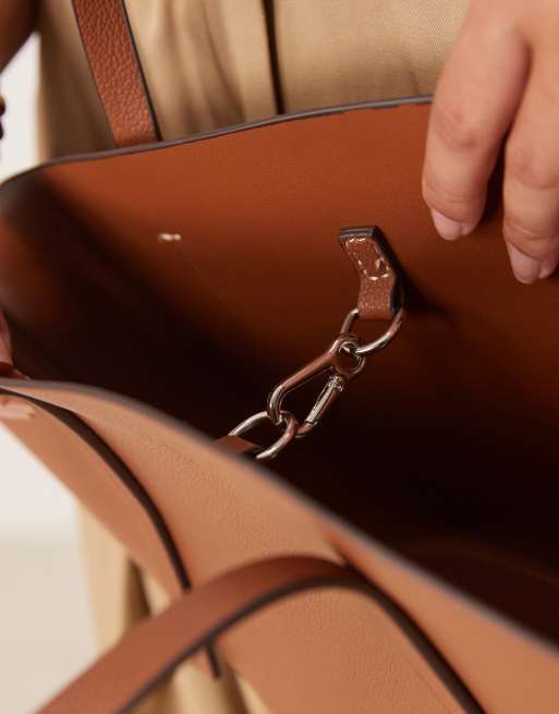 Gina Tricot faux leather small wide shopper bag in brown camel