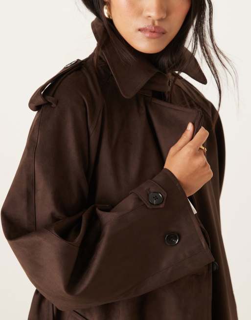 Gina Tricot faux suede belted midaxi coat in brown