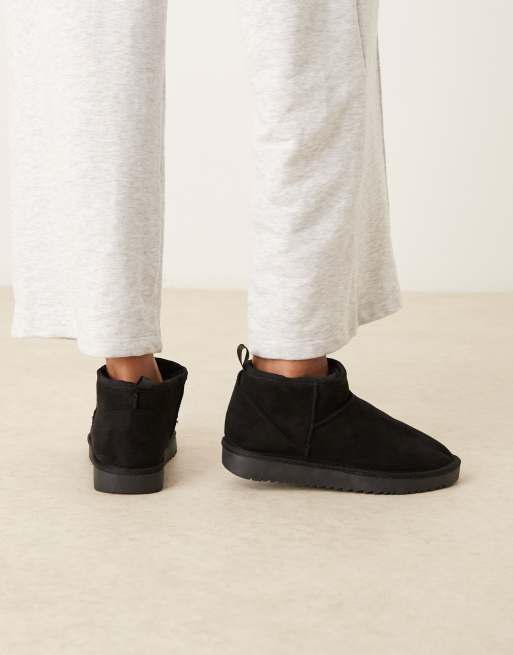 Gina Tricot faux suede boot slipper in black, 2 of 4