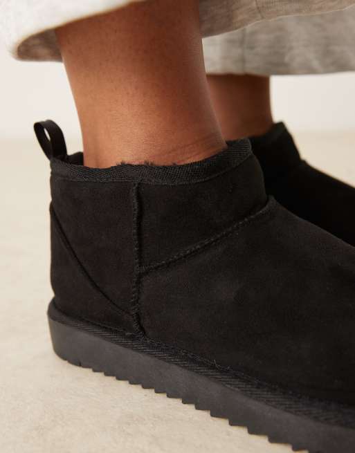 Gina Tricot faux suede boot slipper in black, 3 of 4