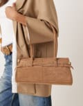 [GINA TRICOT] Gina Tricot faux suede buckle bowling shoulder bag with long handles in camel brown No Size Camel brown