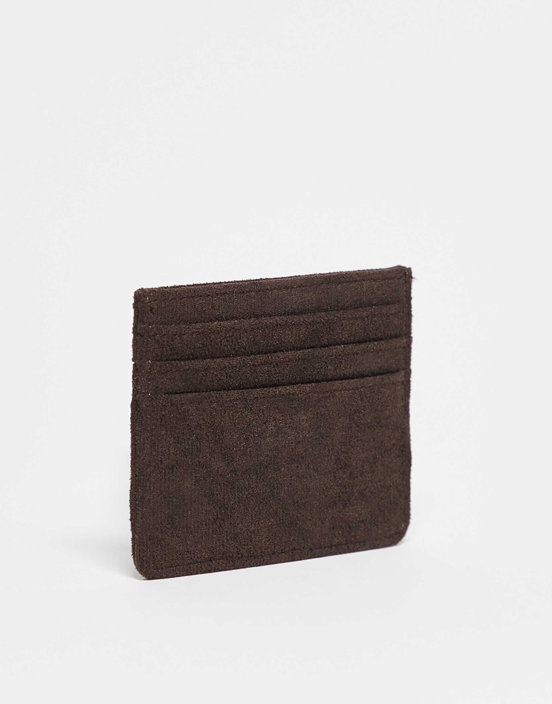 gina tricot faux suede card holder in dark brown