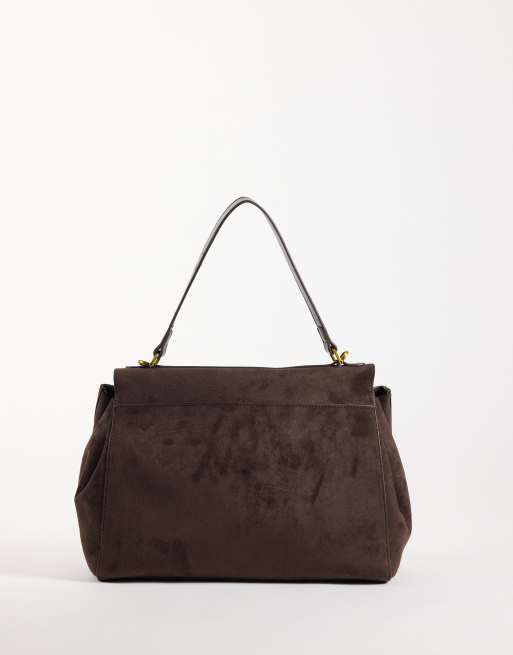 Gina Tricot faux suede flap top work tote in brown, 4 of 4
