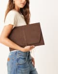 [GINA TRICOT] Gina Tricot faux suede fold-over laptop case in brown No Size Brown