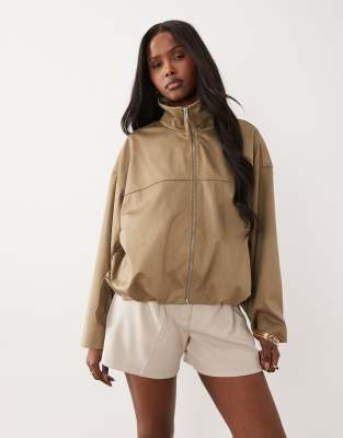 Gina Tricot faux suede high neck jacket in olive green olive green 23590₽