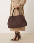 [GINA TRICOT] Gina Tricot faux suede large tote bag with buckle belt side detail in dark brown No Size Dark brown
