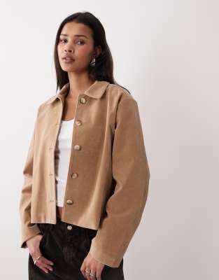 Gina Tricot Faux Suede Short Jacket In Neutral