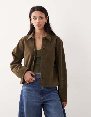 Gina Tricot Faux Suede Short Jacket In Green